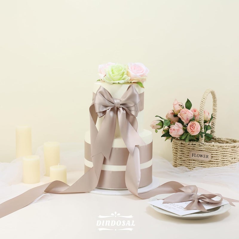 DINDOSAL Taupe Ribbon 2" Thick Double Face Satin Ribbon for Gift Wrapping Wedding Decor Bridal Bouquet Party Decorations DIY Crafts Diaper Cake - 25Yards - Image 3